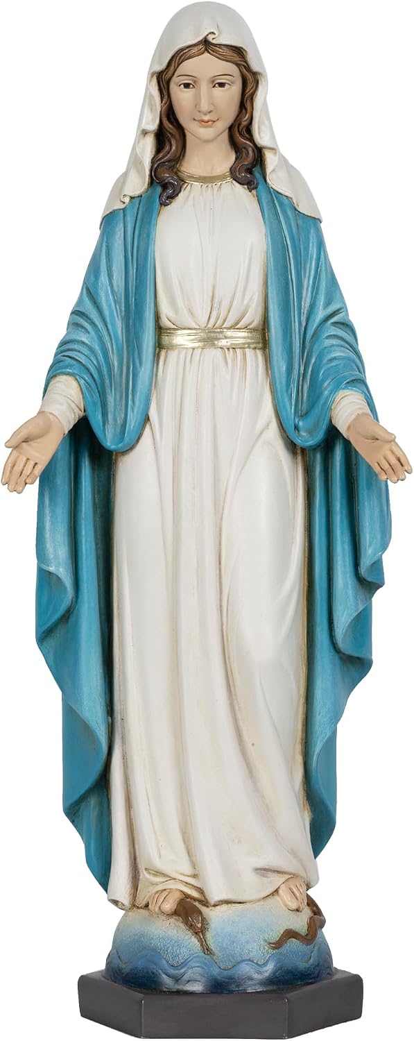 Grace4Joy 12.5 Inches Our Lady of Grace Statue - Hand Painted Resin Blessed Mother Mary Figure for Catholic Home & Church Decor - Image 3