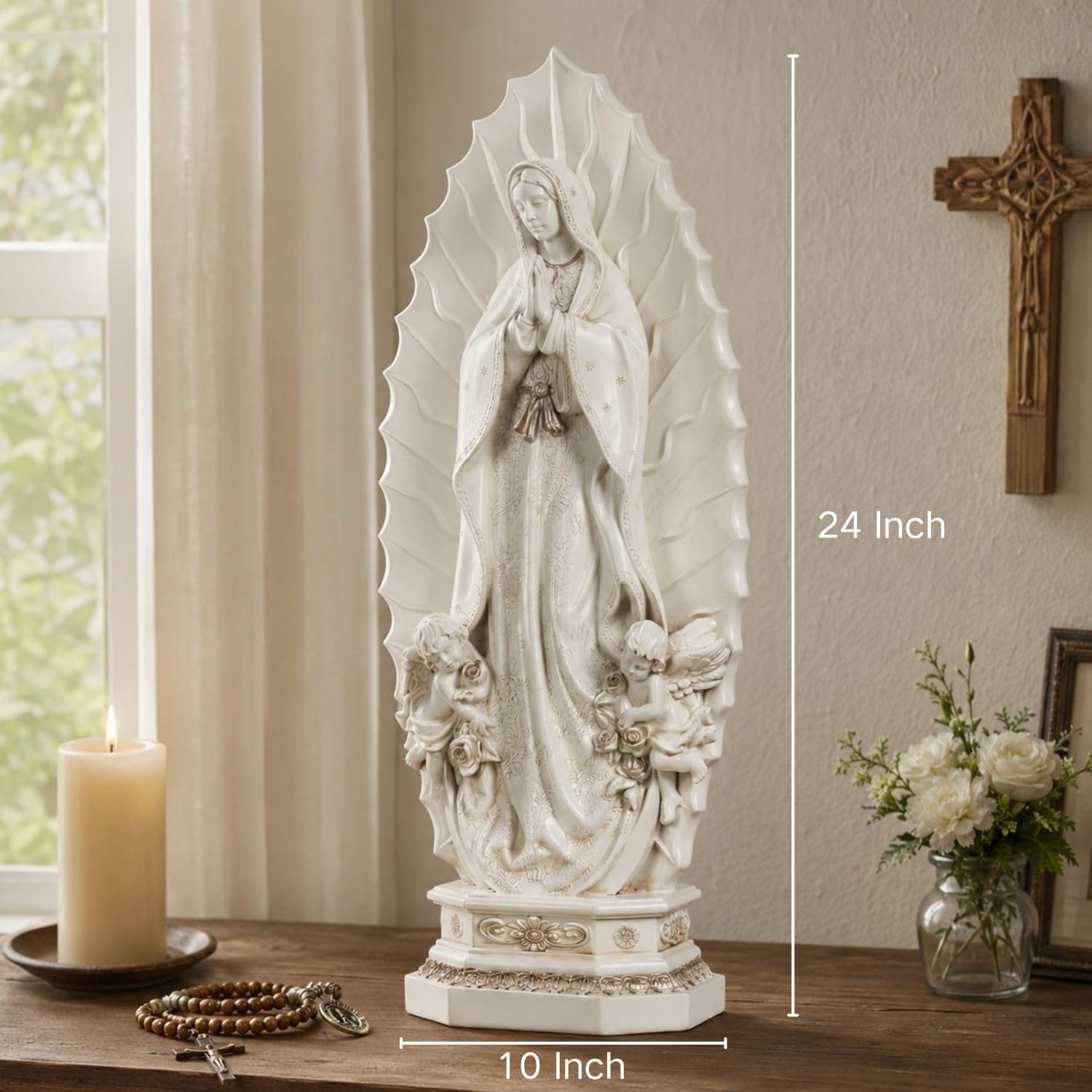 Grace4Joy 24 Inches Our Lady of Guadalupe Statue - Hand Painted Resin Virgen de Guadalupe with Angels Catholic Garden & Home Decor - Image 3