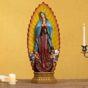 Grace4Joy 24 Inches Our Lady of Guadalupe Statue - Hand Painted Resin Virgen de Guadalupe with Angels Catholic Garden & Home Decor