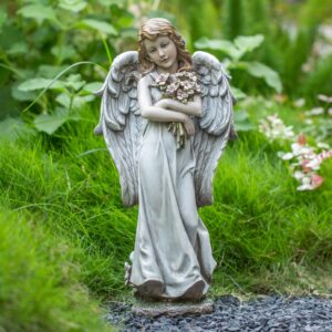 Grace4Joy 19.3 Inches Garden Angel Statue - Hand Painted Resin Guardian Angel with Flowers Outdoor & Indoor Sculpture
