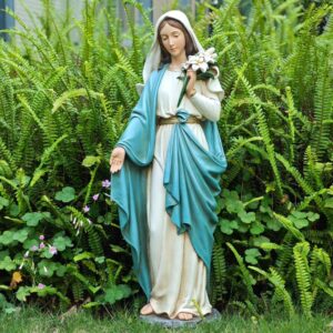 Grace4Joy Wholesale 24-Inch Saint Mary Holding Lilies Garden Statue - Outdoor Blessed Mother Sculpture