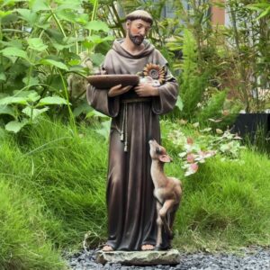 Grace4Joy 22.5 Inches St. Francis of Assisi Garden Statue with Bird Bath - Hand Painted Resin Saint Francis with Animals Outdoor Decor